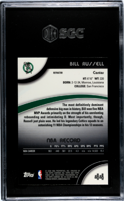 2007-08 Topps Finest #44 Bill Russell Refractor SGC 9.5