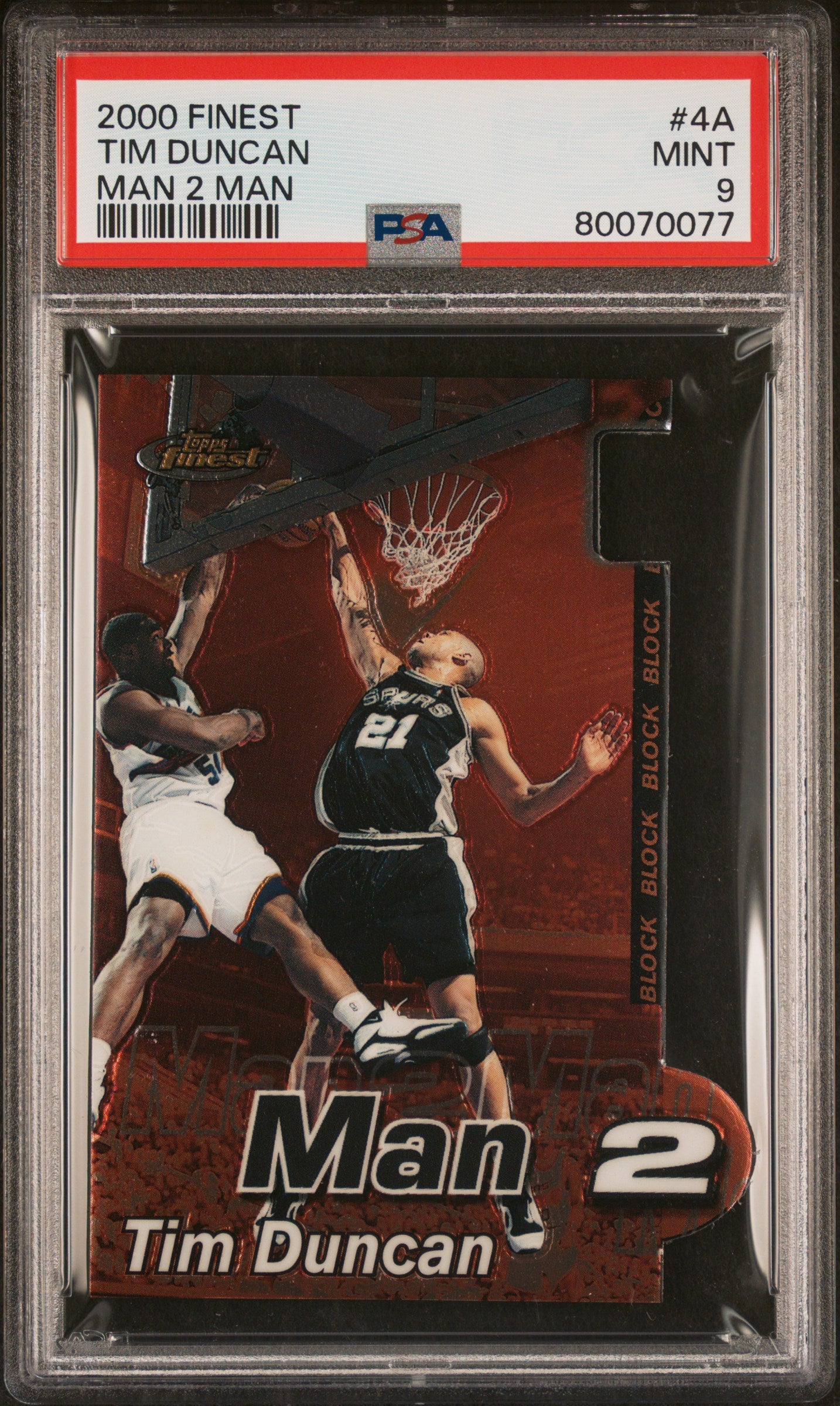 2000 Finest Man 2 Man #4A Tim Duncan Man 2 Man PSA 9