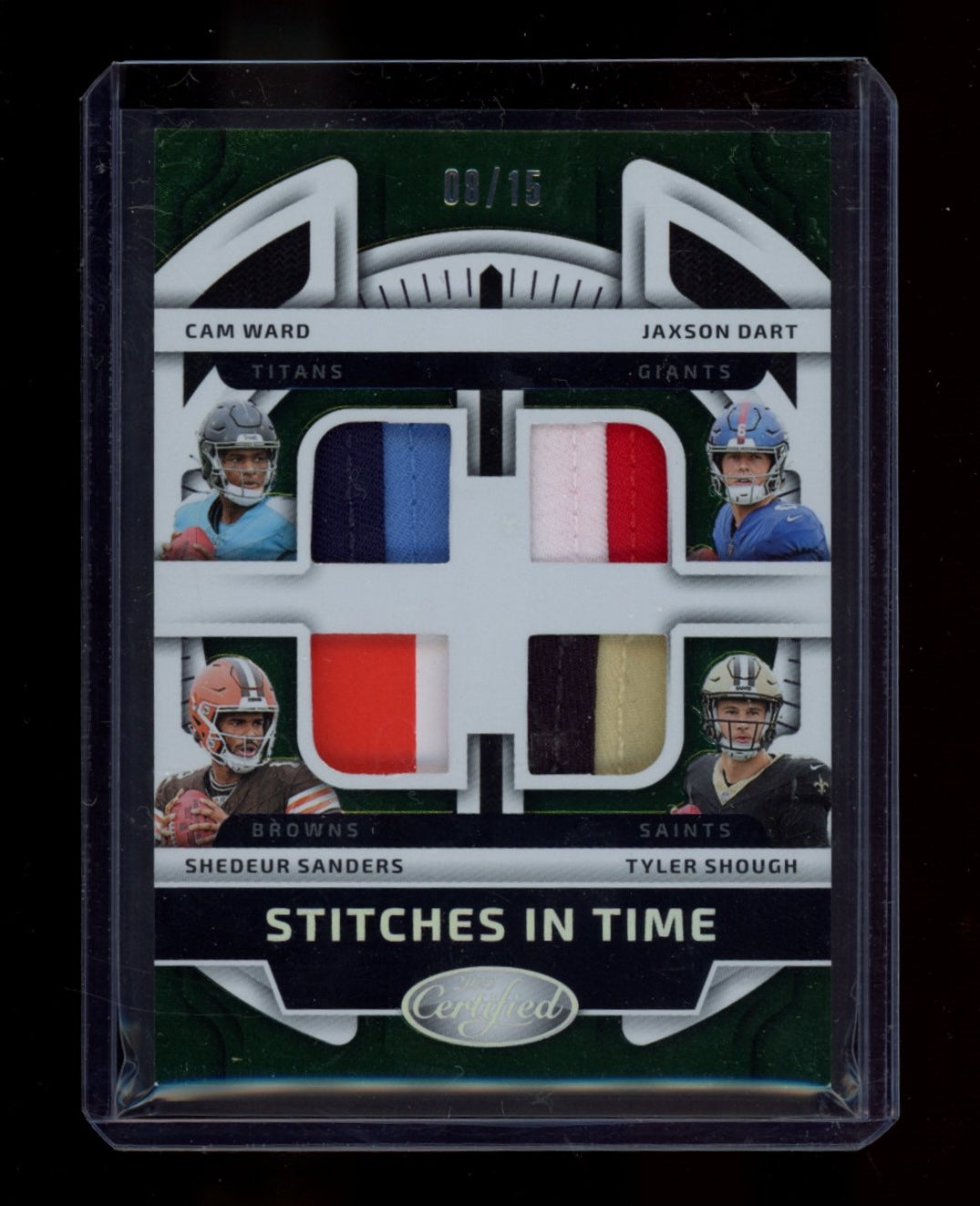 2025 Panini Certified Jaxson Dart/Ward/Sanders/Shough Patch Lime Green #/15
