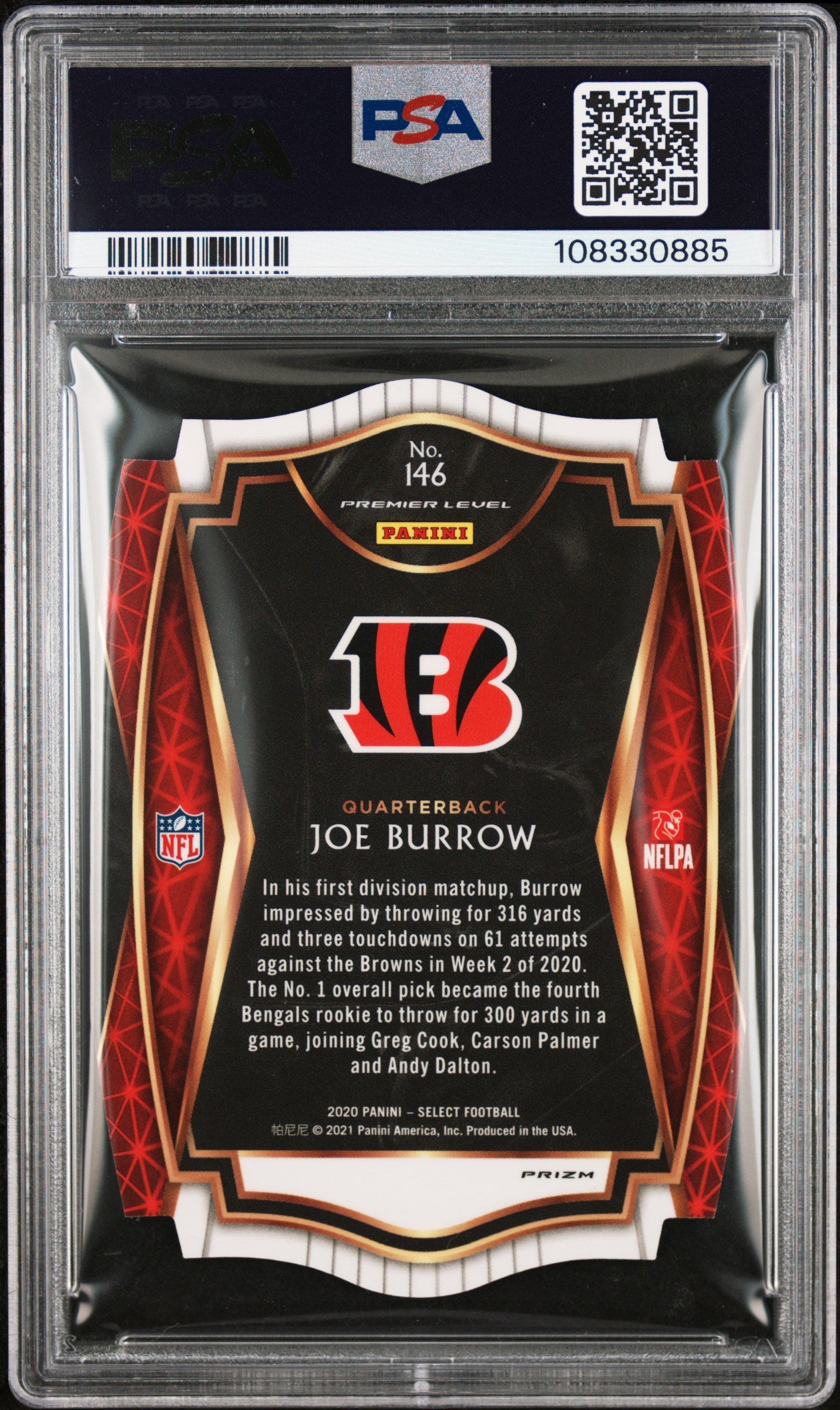 2020 Panini Select #146 Joe Burrow Die-Cut Maroon Prizm PSA 9