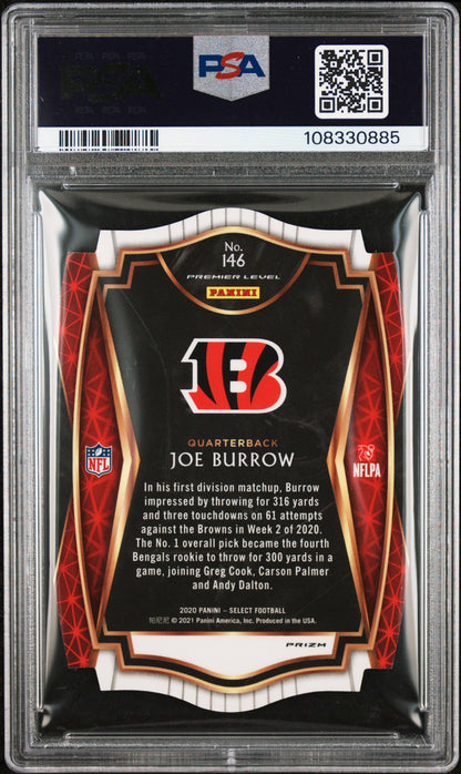2020 Panini Select #146 Joe Burrow Die-Cut Maroon Prizm PSA 9