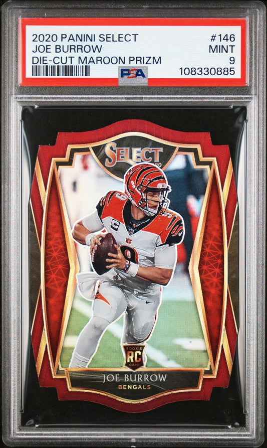 2020 Panini Select #146 Joe Burrow Die-Cut Maroon Prizm PSA 9