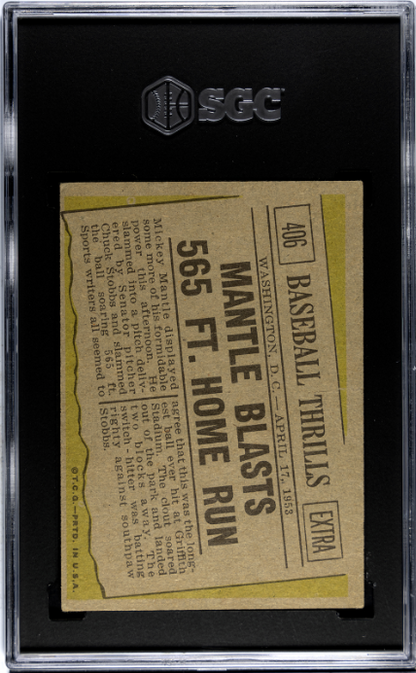 1961 Topps #406 Mantle Blasts 565 Ft. Hr Baseball Thrills SGC 1