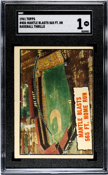 1961 Topps #406 Mantle Blasts 565 Ft. Hr Baseball Thrills SGC 1