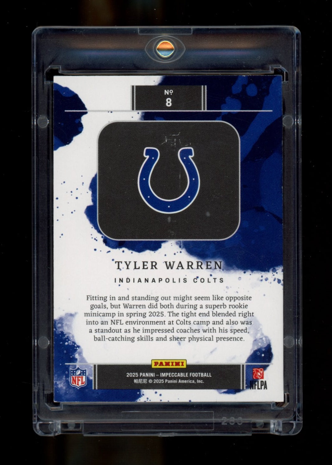 2025 Panini Impeccable #8 Tyler Warren Silver NFL Shield #/35