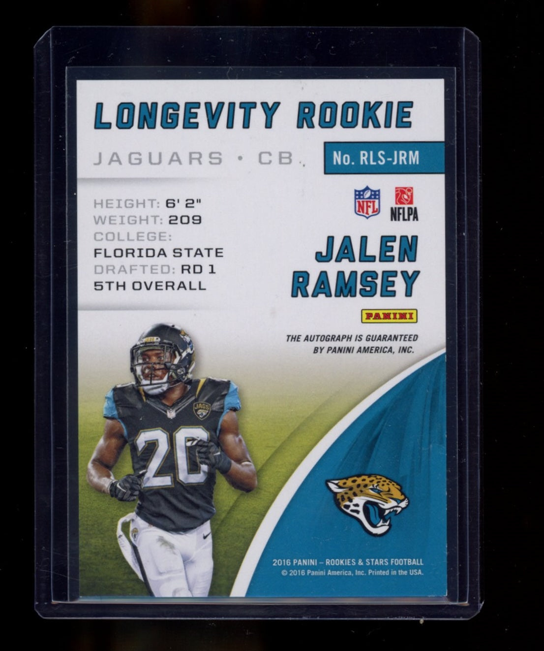 2016 Panini Rookies & Stars #RLS-JRM Jalen Ramsey RC Signatures True Blue #/49