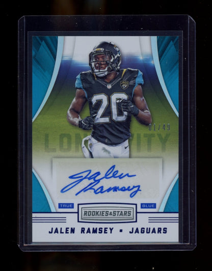 2016 Panini Rookies & Stars #RLS-JRM Jalen Ramsey RC Signatures True Blue #/49