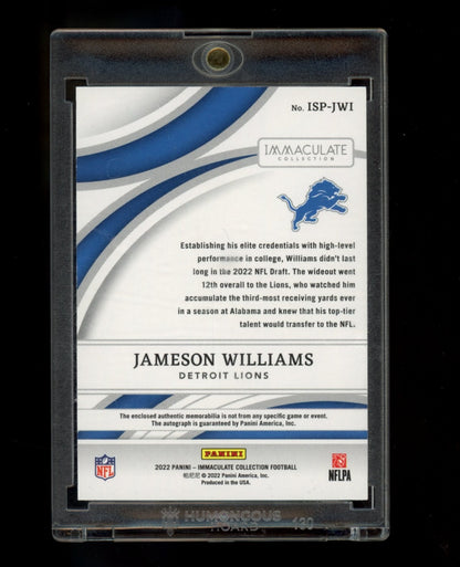 2022 Panini Immac Collection #ISP-JWI Jameson Williams Immac Sig Patches RC #/99
