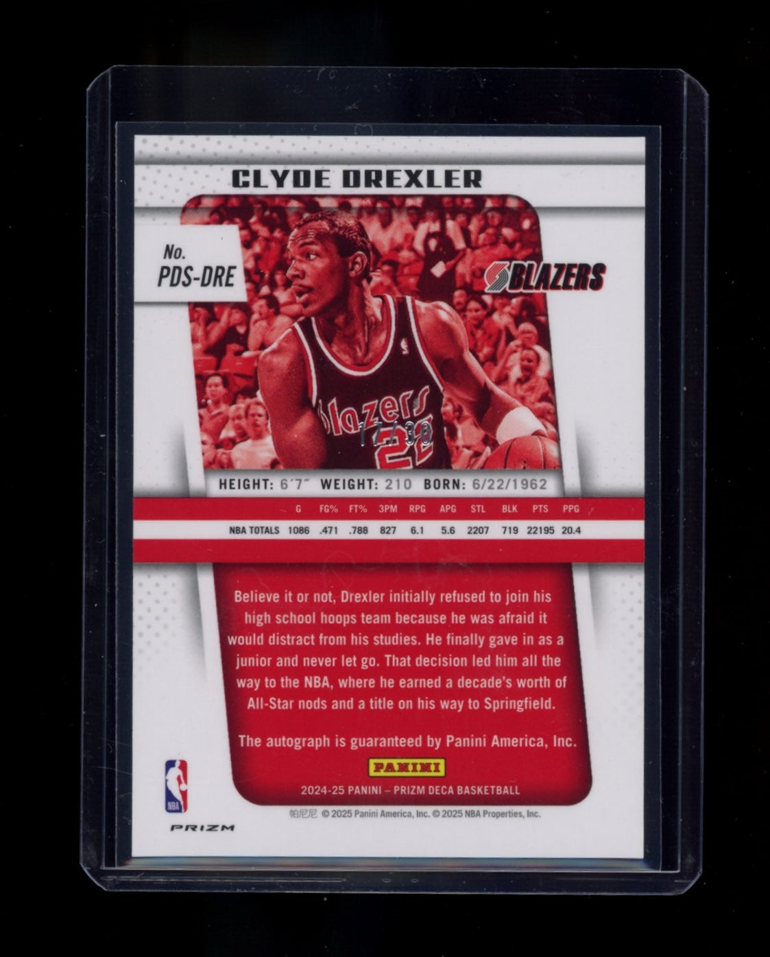 2024-25 Panini Prizm Deca #PDS-DRE Clyde Drexler Signatures Red #/30