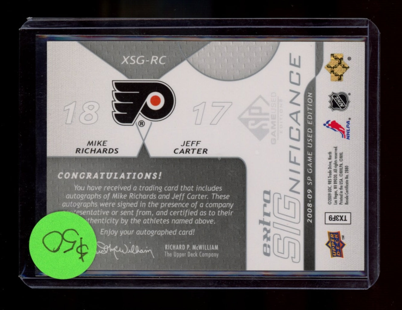 2008-09 SP Game Used #XSG-RC Mike Richards / Jeff Carter Extra SIGnificance #/25