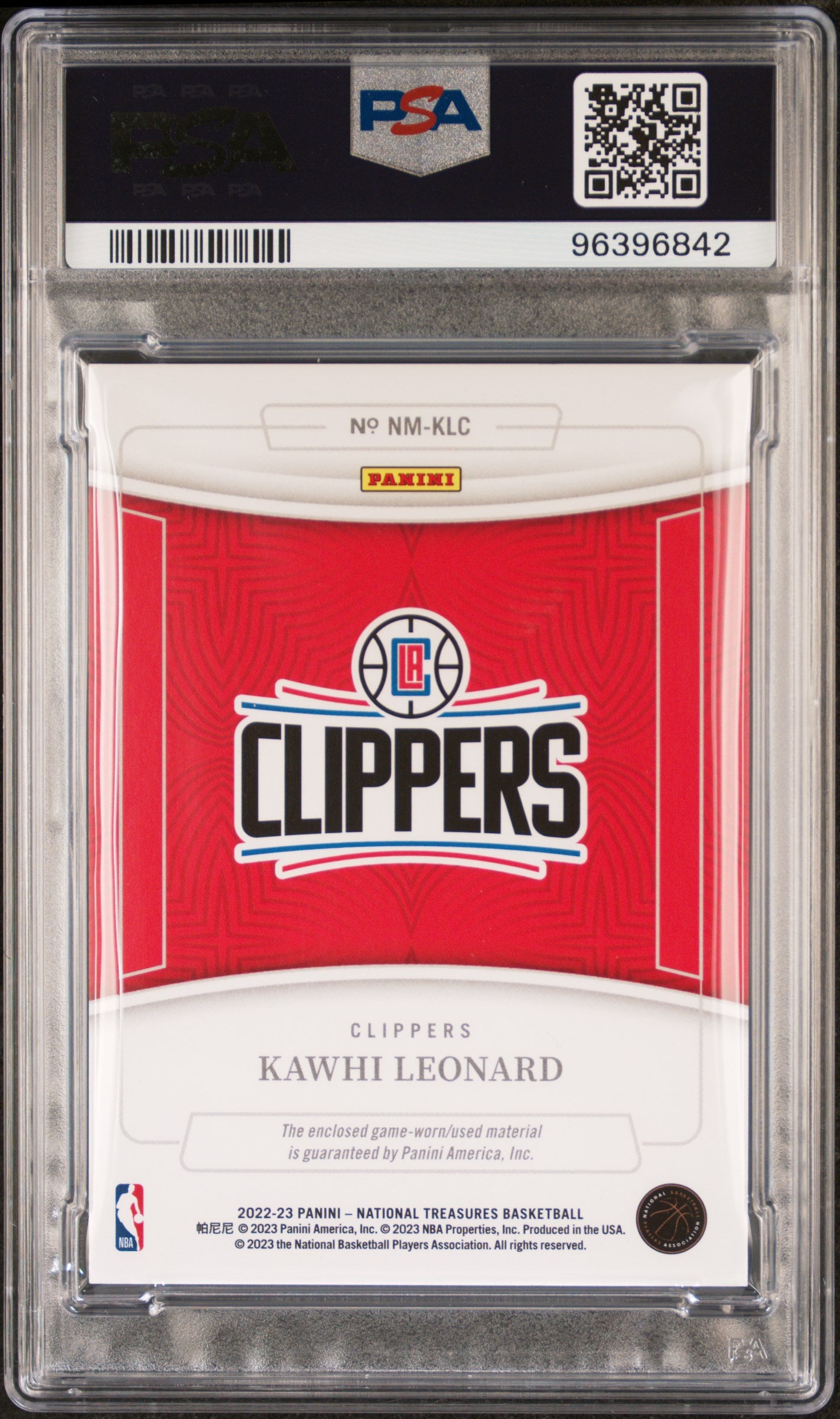 2022 Panini National Treasures NBA Materials #KLC Kawhi Leonard PSA 9