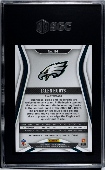 2020 Panini Certified #114 Jalen Hurts Mirror Green SGC 10 /5 JERSEY #