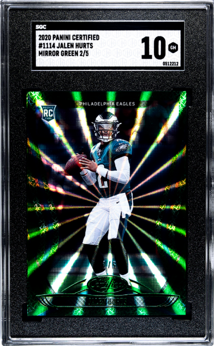 2020 Panini Certified #114 Jalen Hurts Mirror Green SGC 10 /5 JERSEY #