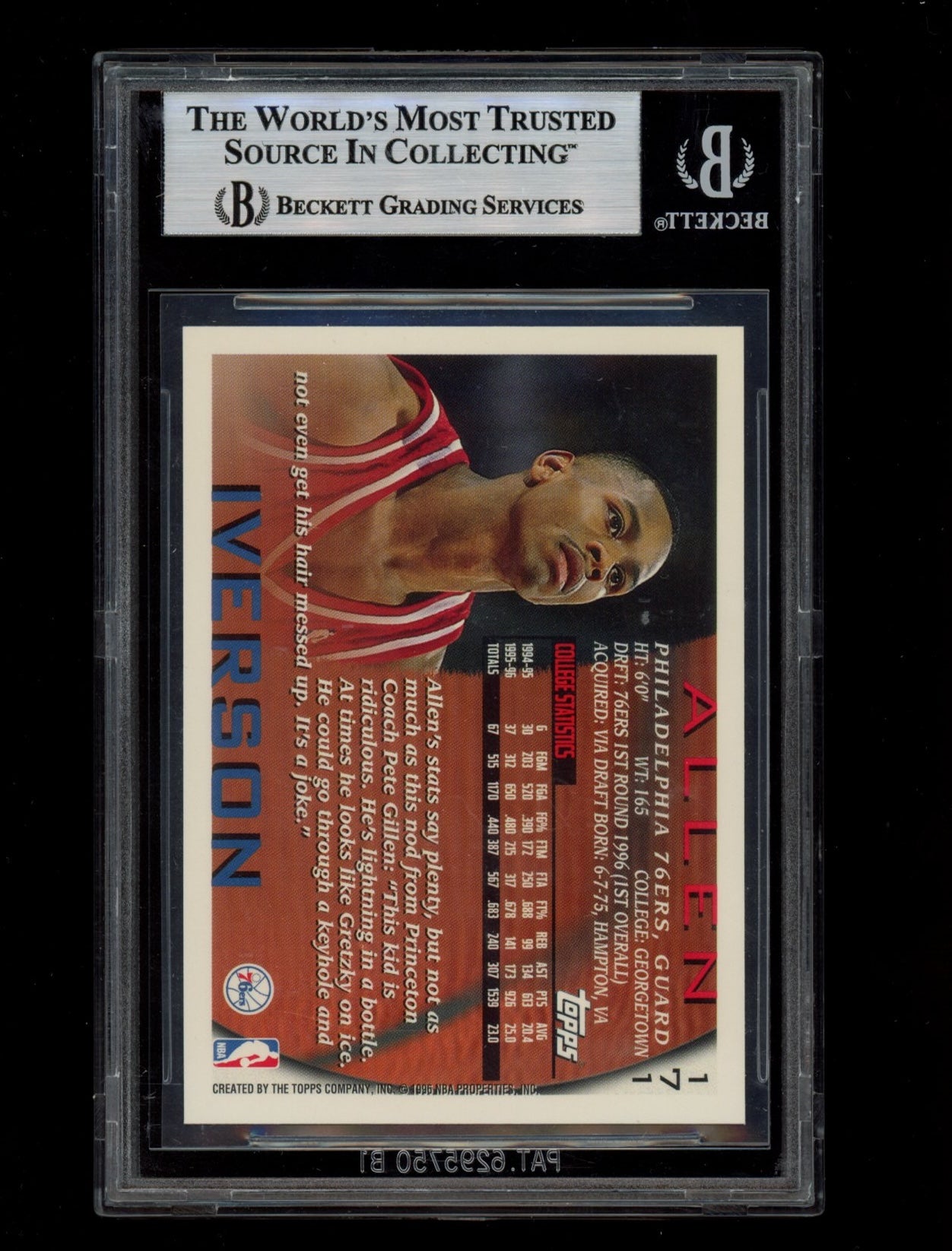 1996-97 Topps #171 Allen Iverson RC BGS 9.0