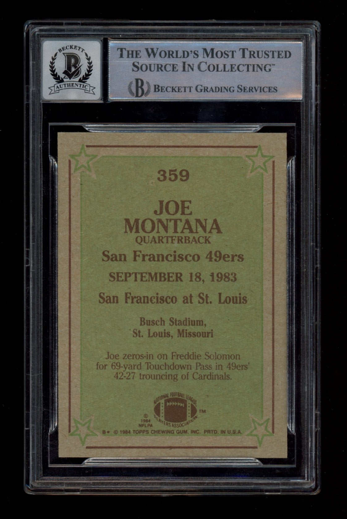 1984 Topps #359 Joe Montana IR BGS 0.0