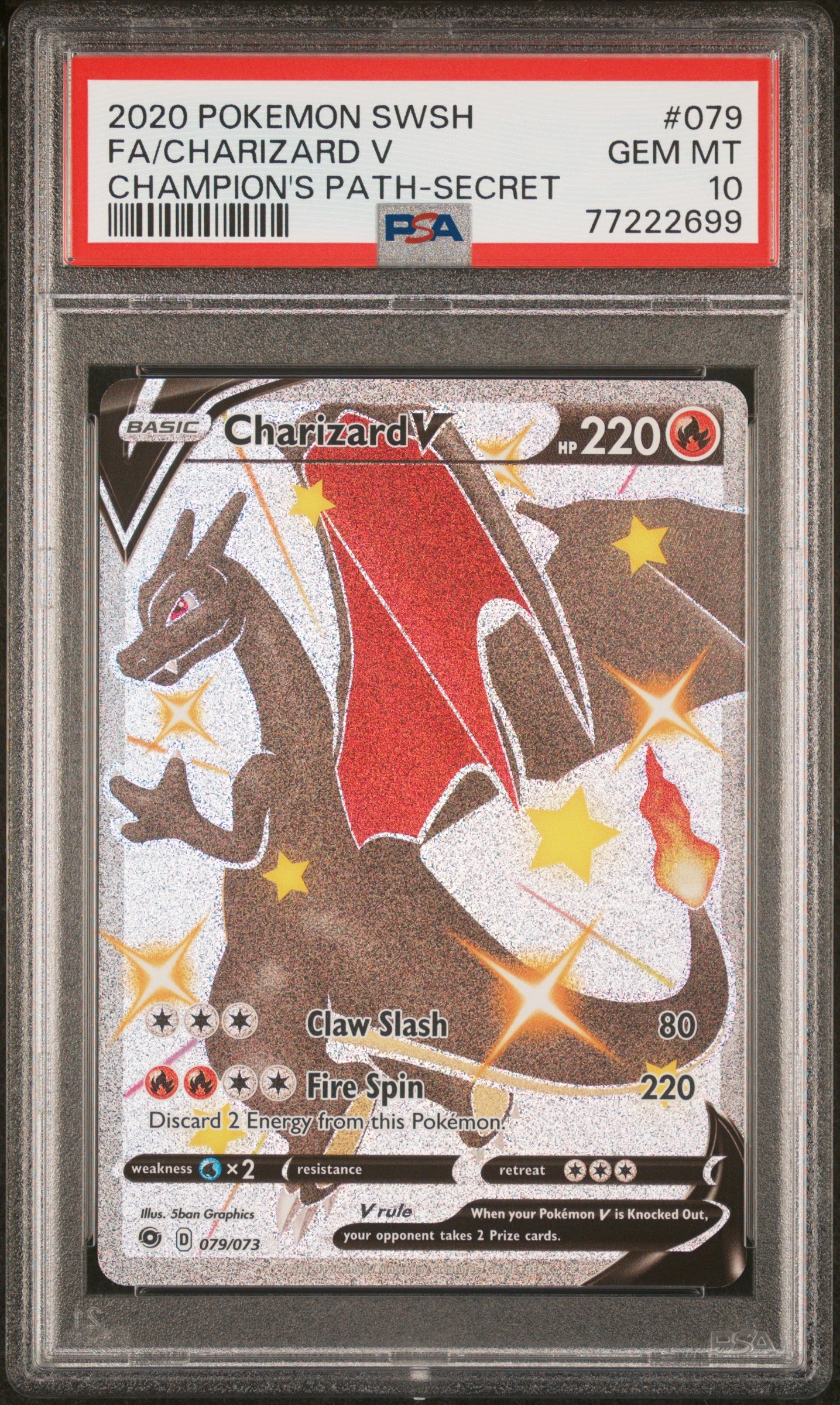 2020 Pokemon Sword & Shield #079 Charizard V Champion'S Path-Secret PSA 10