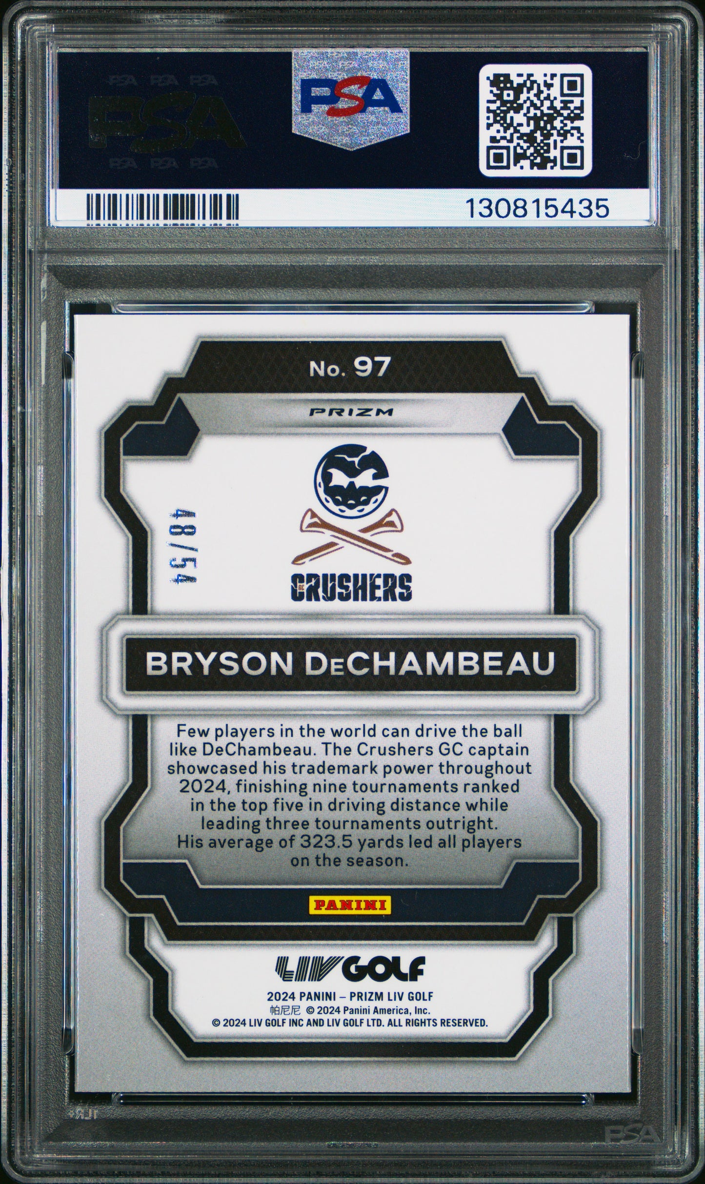 2024 Panini Prizm Liv Golf #97 Bryson Dechambeau Green Mojo PSA 9