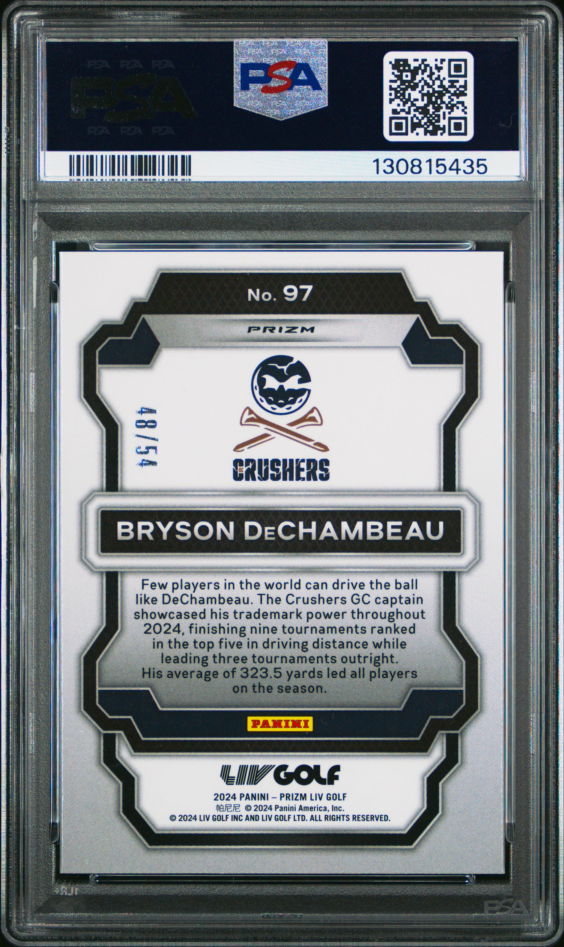 2024 Panini Prizm Liv Golf #97 Bryson Dechambeau Green Mojo PSA 9