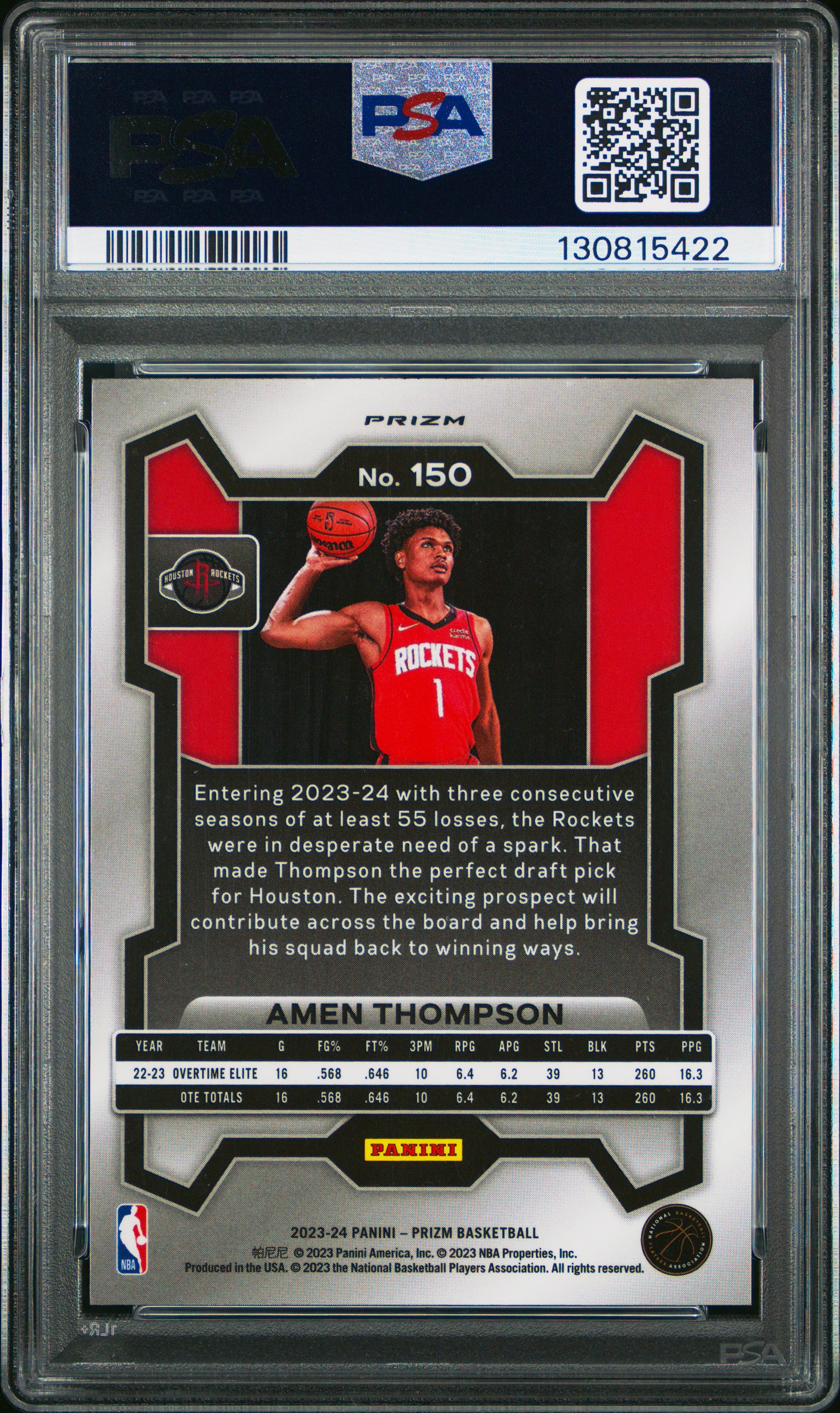 2023 Panini Prizm #150 Amen Thompson Silver Prizm PSA 9
