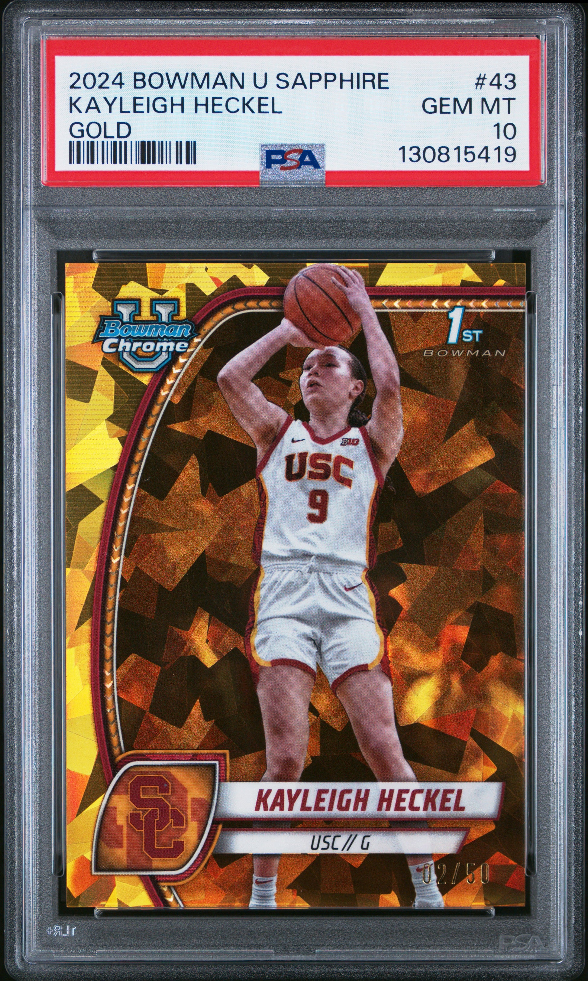 2024 Bowman University Chrome Sapphire #43 Kayleigh Heckel Gold PSA 10