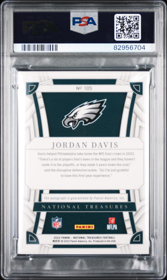 2022 Panini National Treasures #105 Jordan Davis Auto-Jersey Number Red PSA 8
