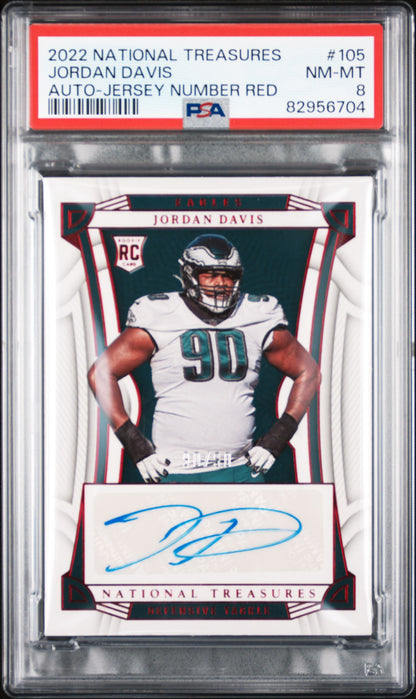2022 Panini National Treasures #105 Jordan Davis Auto-Jersey Number Red PSA 8