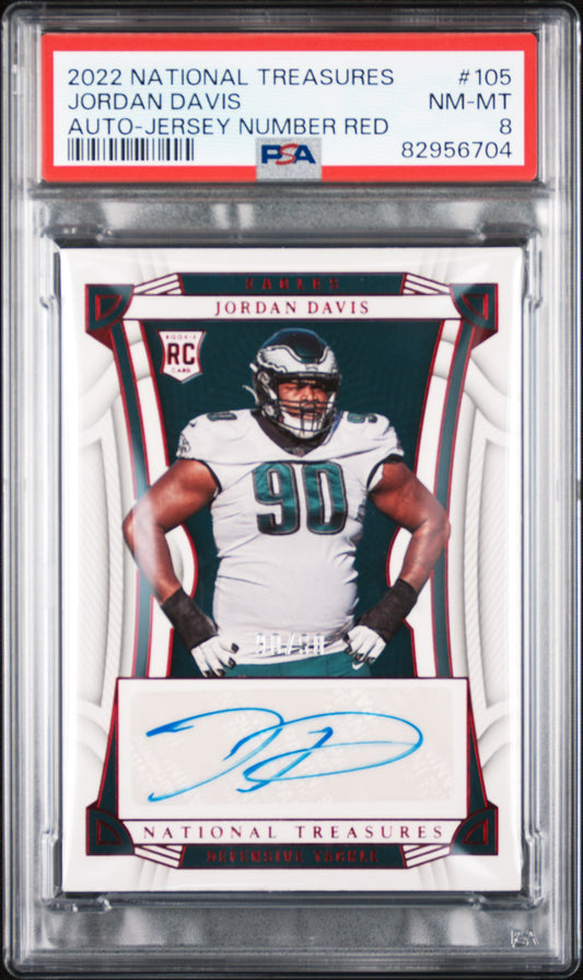 2022 Panini National Treasures #105 Jordan Davis Auto-Jersey Number Red PSA 8