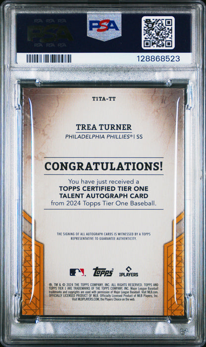2024 Topps Tier One Tier One Talent #TT Trea Turner auto-Red Foil PSA 7