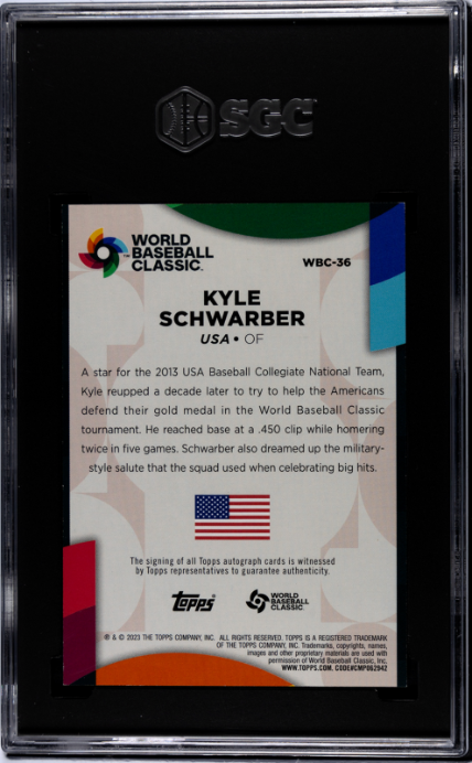 2023 Topps #WBC-36 Kyle Schwarber '23 WBC Stars Auto. SGC 9
