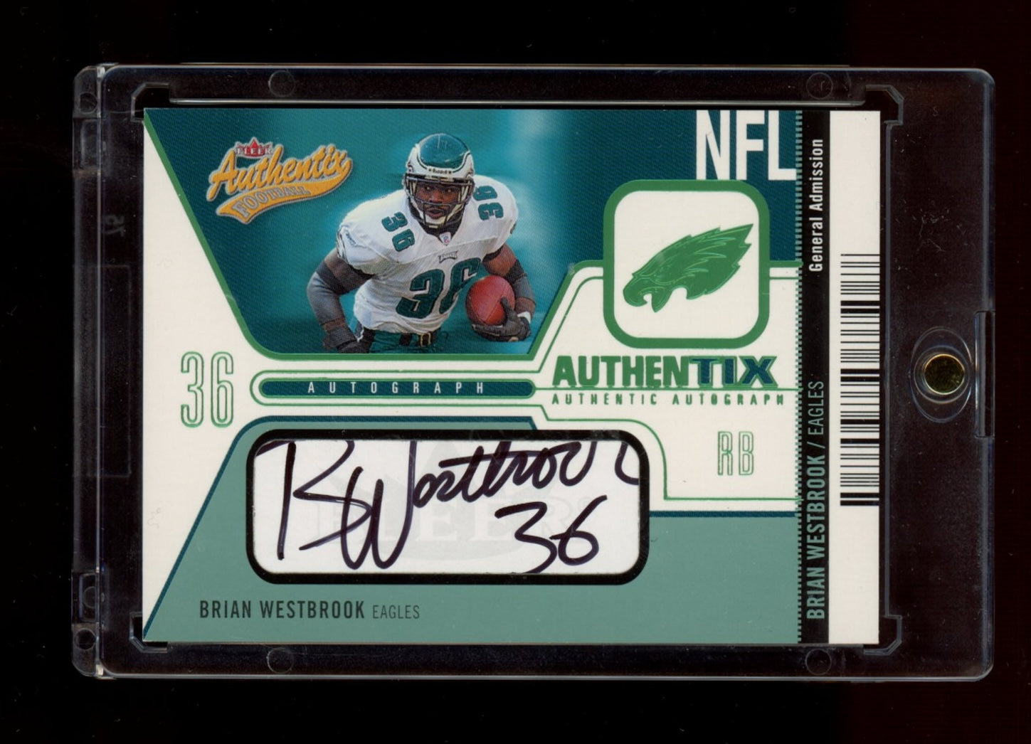 2004 Fleer Authentix #AA-BW Brian Westbrook Auto #/100 Jersey #