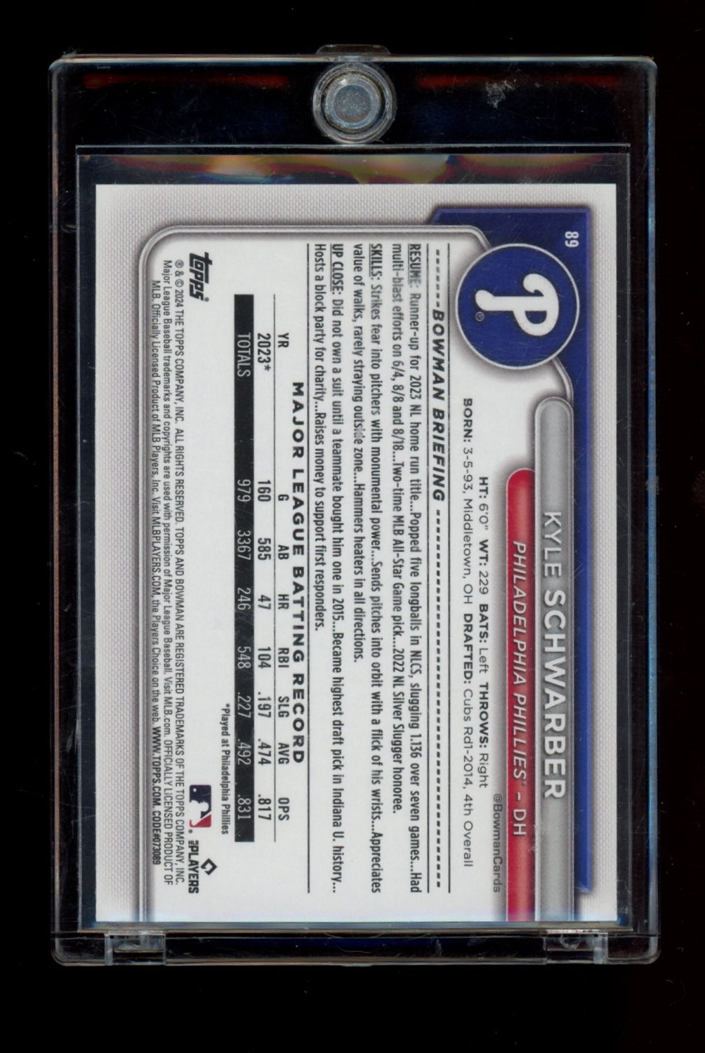 2024 Bowman #89 Kyle Schwarber Orange #/25