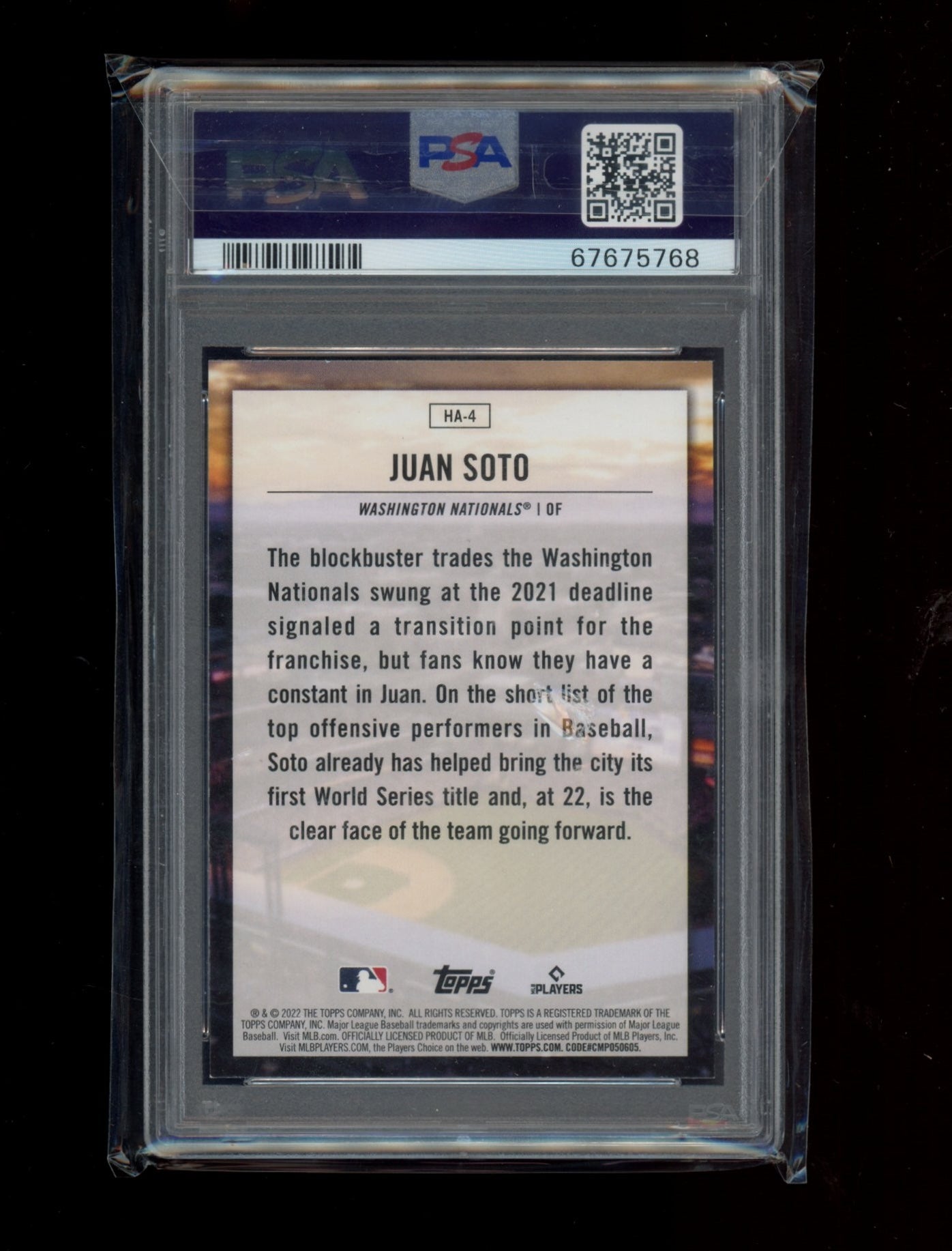 2022 Topps Home Field Advantage #HA4 Juan Soto Home Field Advantage PSA 9