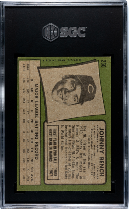 1971 Topps #250 Johnny Bench SGC 4