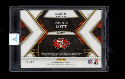2022 Panini Select #SMP-RL Ronnie Lott Signature Memorabilia Purple Prizm #/49