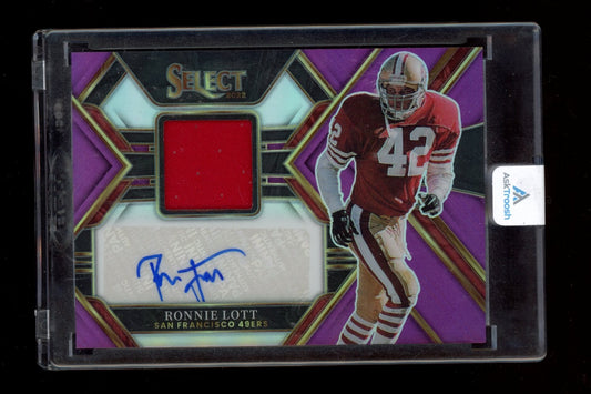 2022 Panini Select #SMP-RL Ronnie Lott Signature Memorabilia Purple Prizm #/49