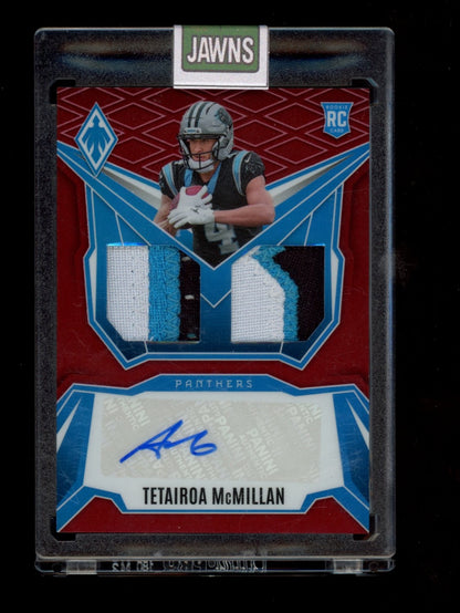2025 Panini Phoenix #DRP-TMN Tetairoa McMillan Dual Rookie Auto Red Prizm #/99