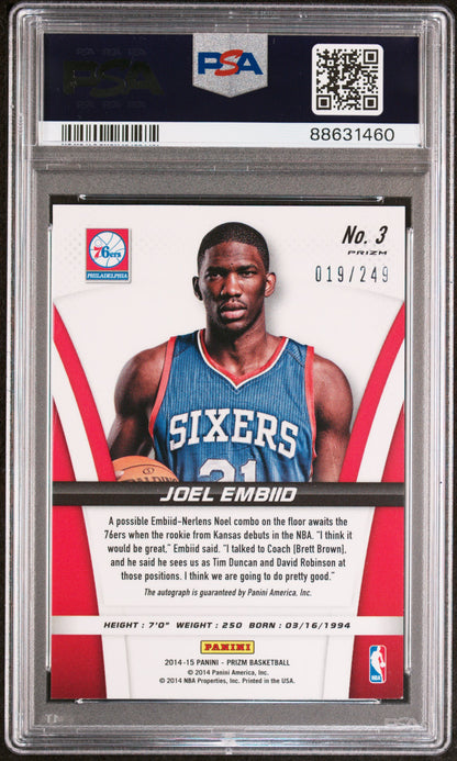 2014 Panini Prizm Rookie Autographs #3 Joel Embiid Rookie Autographs PSA 9