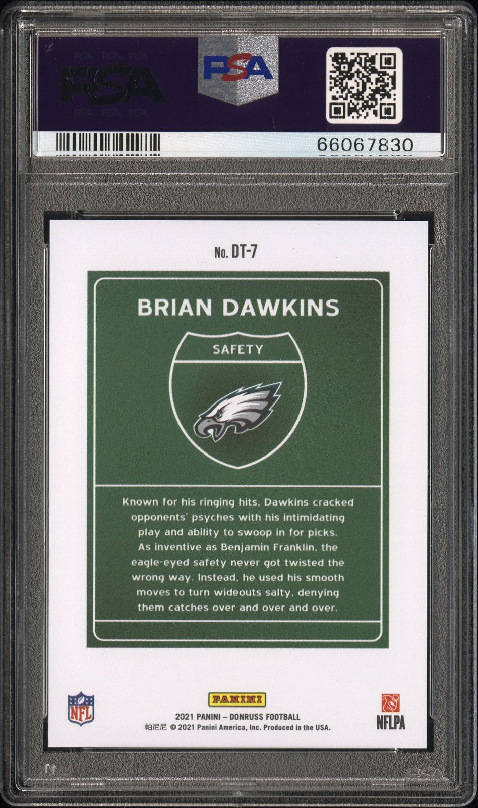 2021 Panini Donruss Downtown #DT-7 Brian Dawkins Downtown! PSA 10