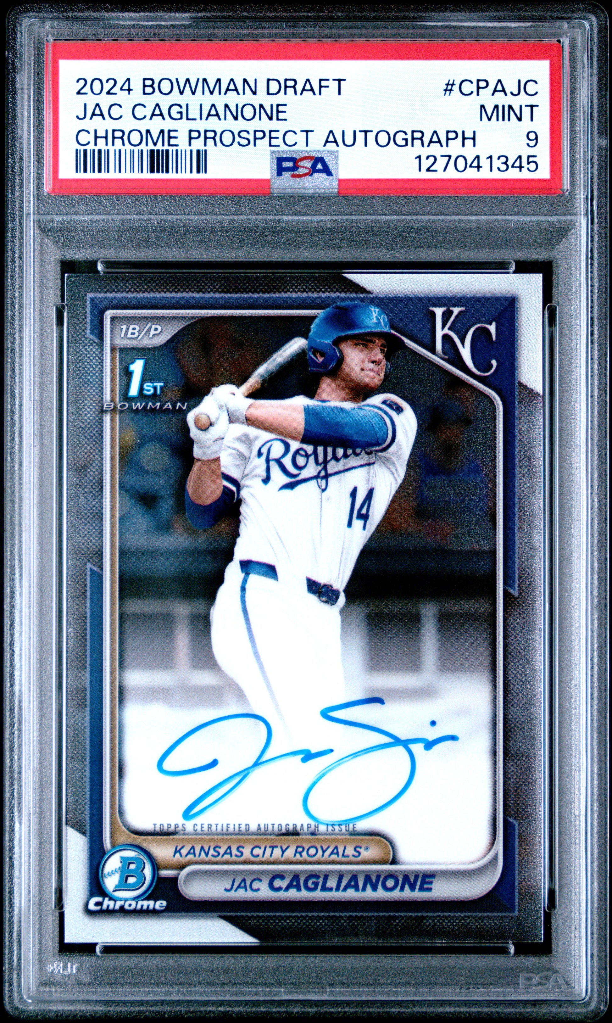 2024 Bowman Draft Chrome Prospect Autographs #CPAJC Jac Caglianone PSA 9