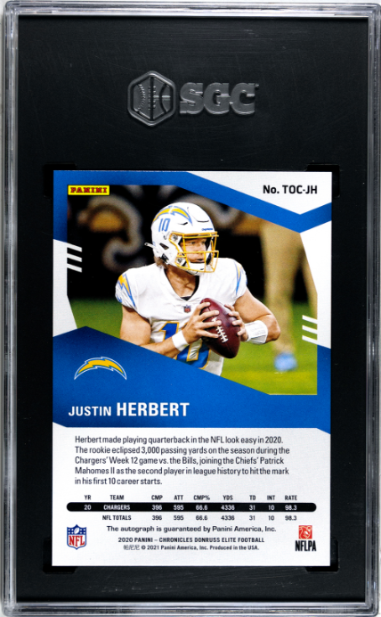 2020 Panini Chronicles #TOC-JH Justin Herbert Elite Auto. Purple /25 SGC 9