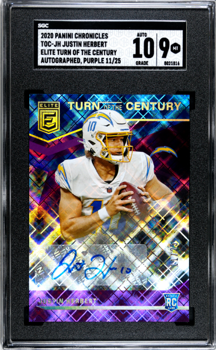 2020 Panini Chronicles #TOC-JH Justin Herbert Elite Auto. Purple /25 SGC 9