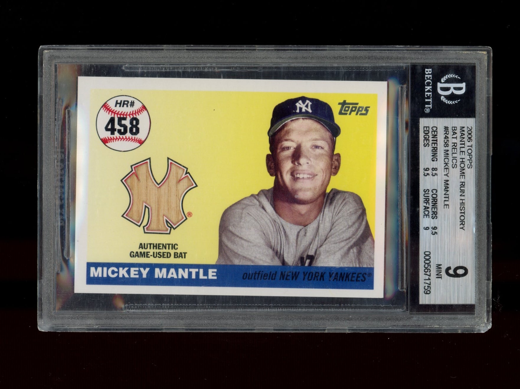 2006 Topps Mantle Home Run History Bat Relics #R458 Mickey Mantle BGS 9.0