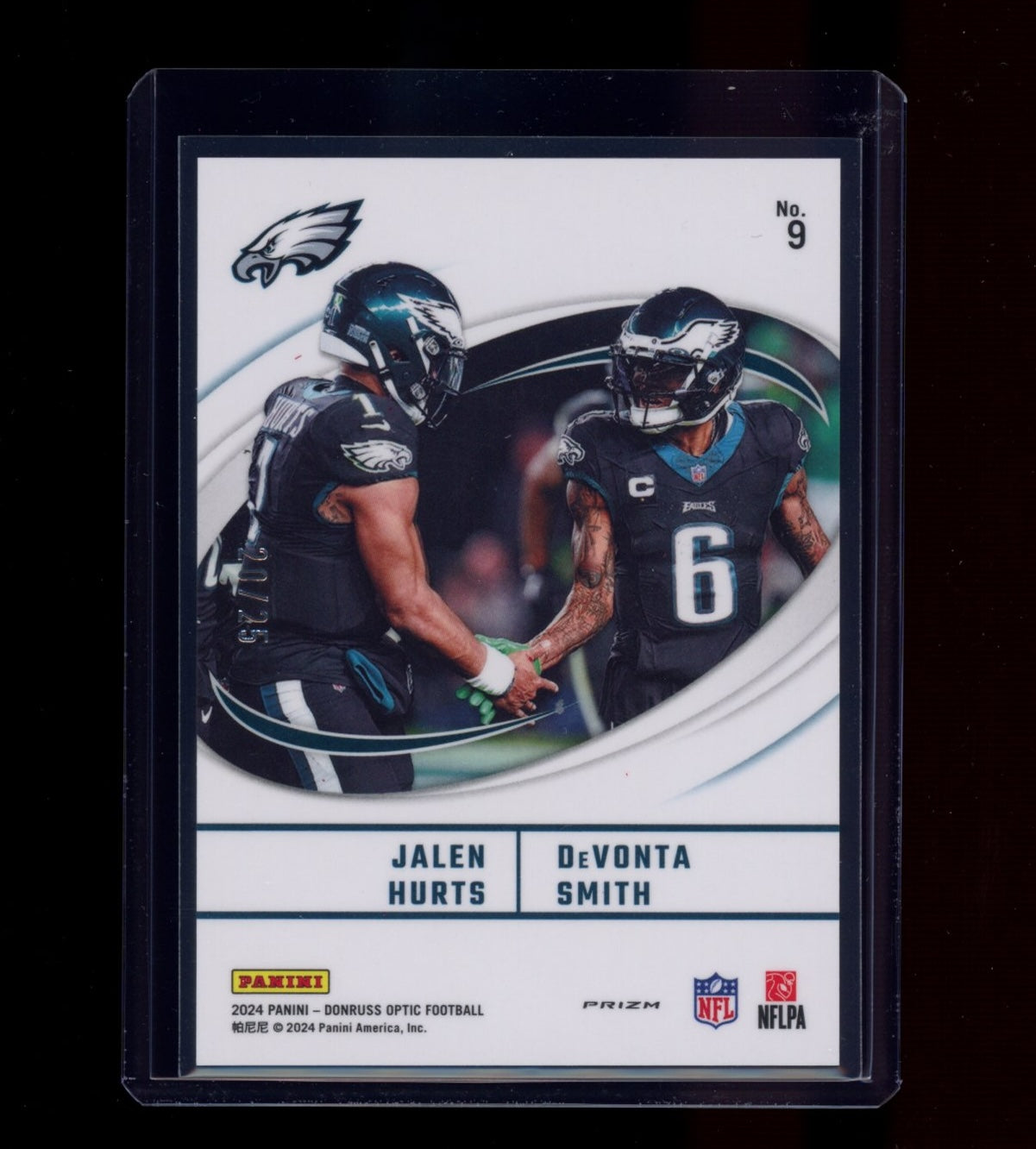 2024 Donruss Optic #9 DeVonta Smith / Jalen Hurts SN25 Best Tuddys Black Pandora