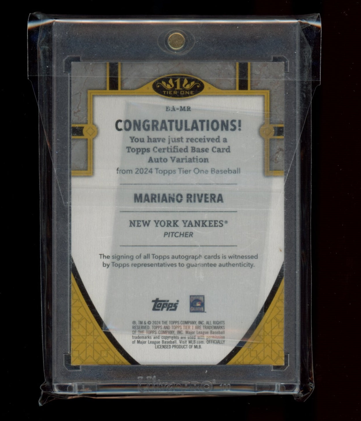 2024 Topps Tier One #BA-MRb Mariano Rivera Autographs #/10