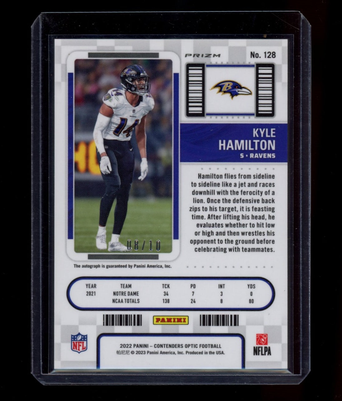 2022 Panini Contenders Optic #128 Kyle Hamilton Gold #/10