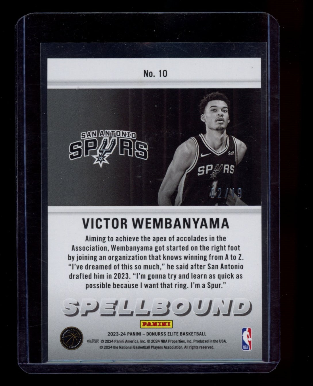 2023-24 Donruss Elite #1 Victor Wembanyama Spellbound Purple #/49