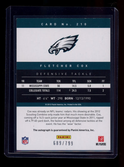 2012 Panini Prestige #210 Fletcher Cox Rookie Autographs #/799