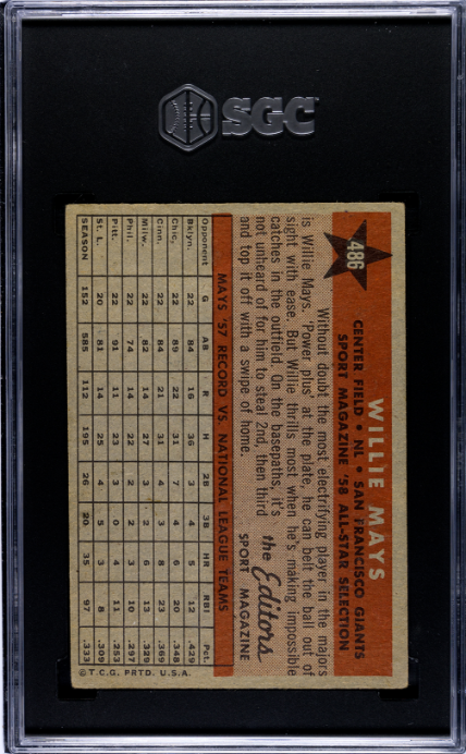 1958 Topps #486 Willie Mays All-Star SGC 3