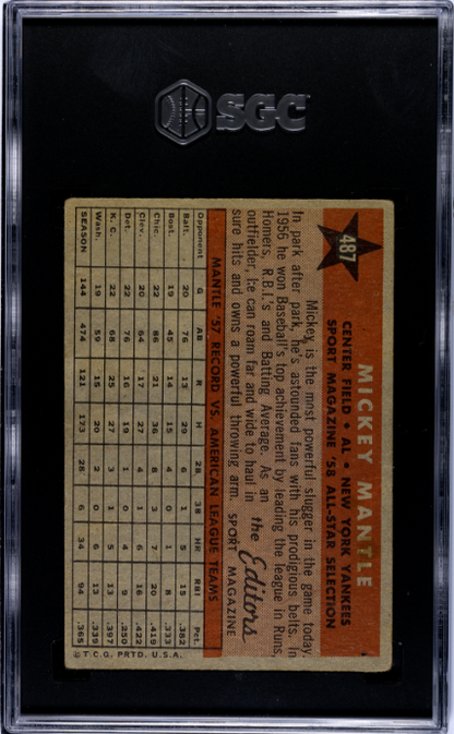 1958 Topps #487 Mickey Mantle All-Star SGC 3