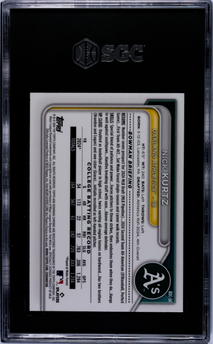 2024 Bowman Draft #BDC-56 Nick Kurtz Chr. Gold Ref. SGC 7